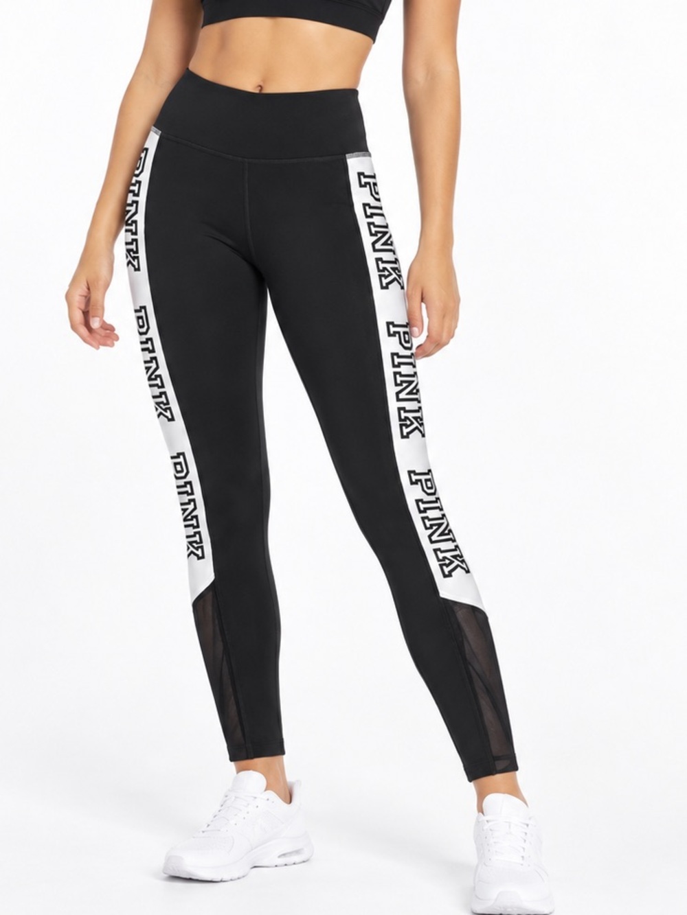 PINK Victoria’s Secret Ultimate Black White Logo Mesh Leggings Size S